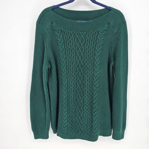 Tommy Hilfiger Green Fisherman Cable Knit Pullover Sweater Dark Academia Preppy - Picture 1 of 7
